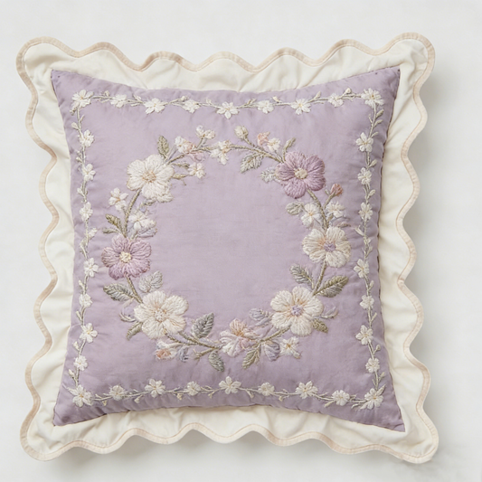 Lavender Floral Embroidered Pillow