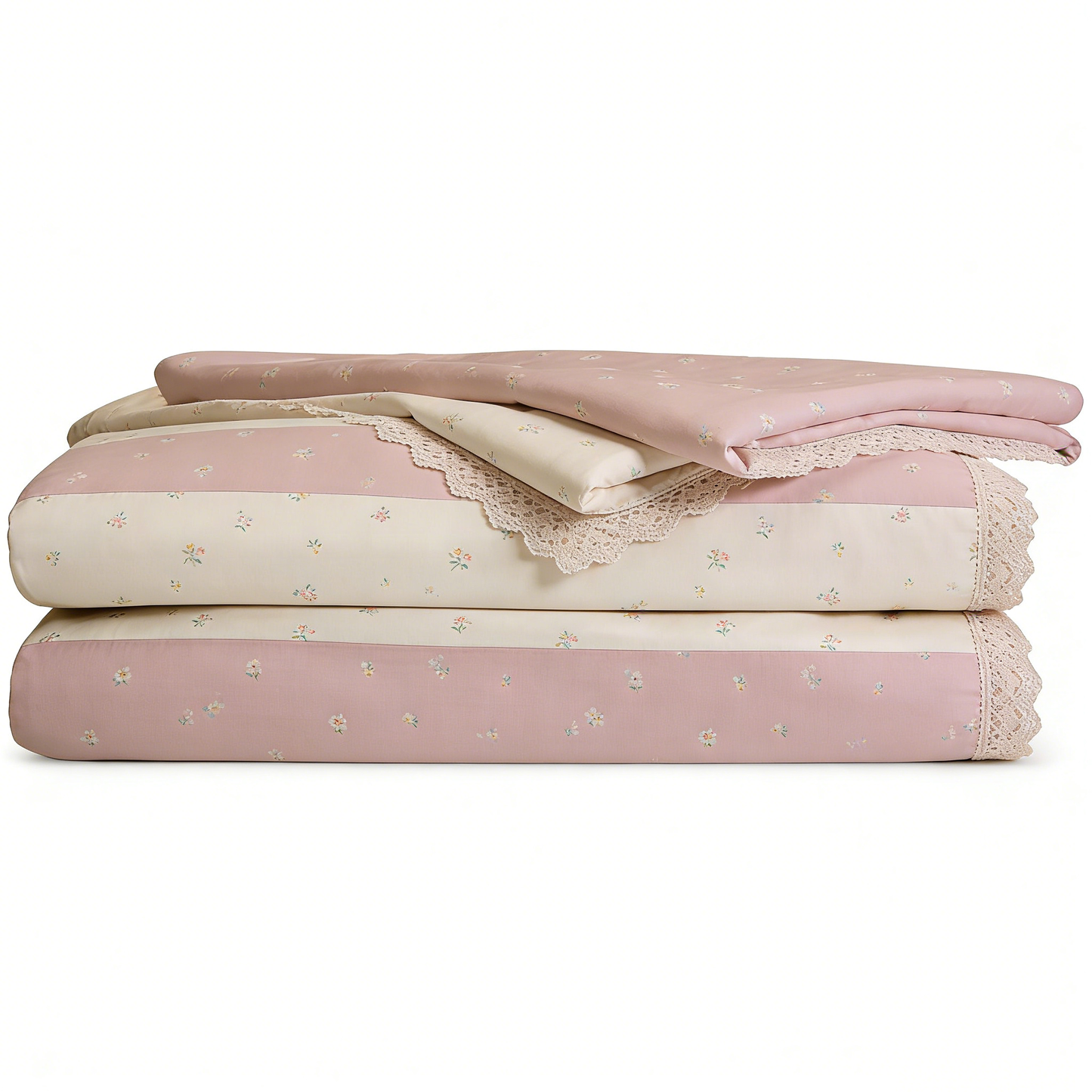 Pink Floral Stripe Bed Set
