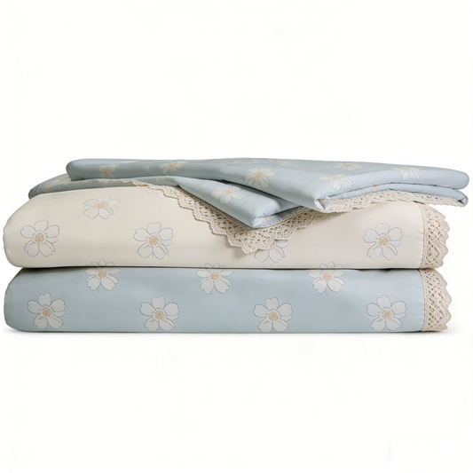 Blue & White Floral Bed Set