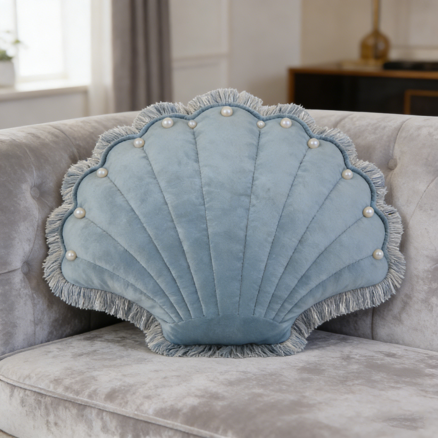 Blue Seashell Pearl Pillow