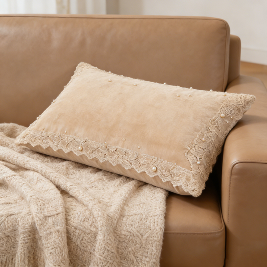 Beige Velvet Pearl Pillow